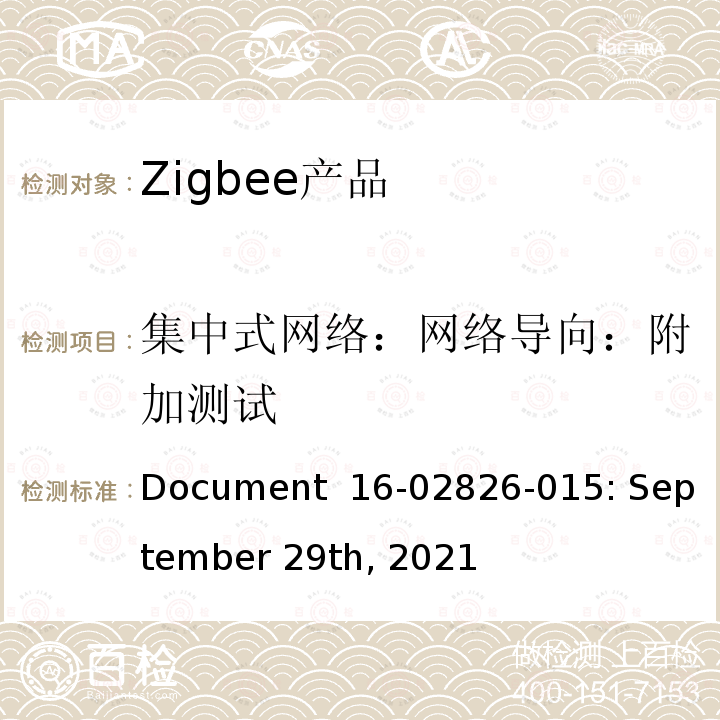 集中式网络：网络导向：附加测试 Document  16-02826-015: September 29th, 2021 基本设备行为测试标准 Document 16-02826-015: September 29th, 2021