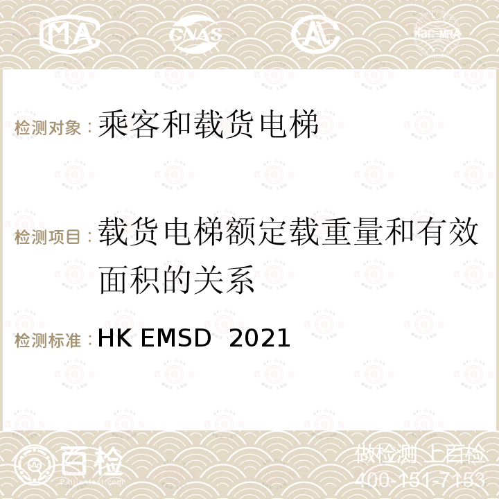 载货电梯额定载重量和有效面积的关系 HK EMSD  2021 升降机与自动梯设计及构造实务守则 HK EMSD 2021