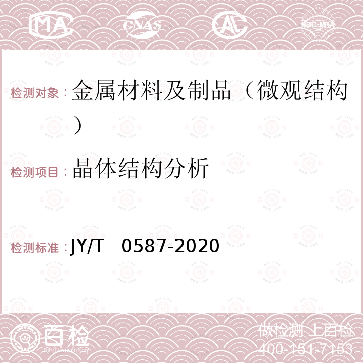 晶体结构分析 JY/T 0587-2020 多晶体X射线衍射方法通则