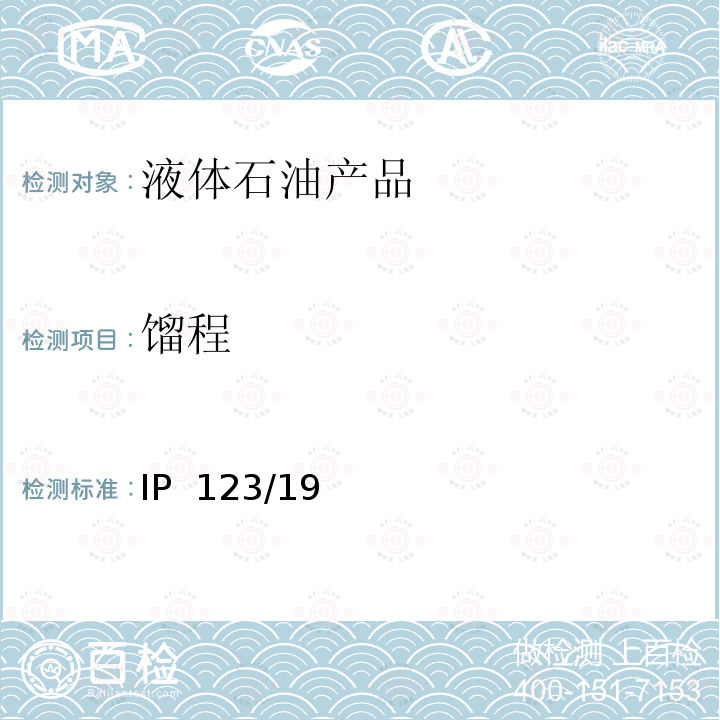 馏程 IP  123/19 石油产品常压下蒸馏特性的测定方法 IP 123/19