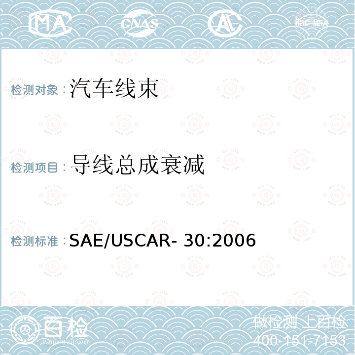 导线总成衰减 SAE/USCAR- 30:2006 汽车用USB连接器系统特性规范 SAE/USCAR-30:2006