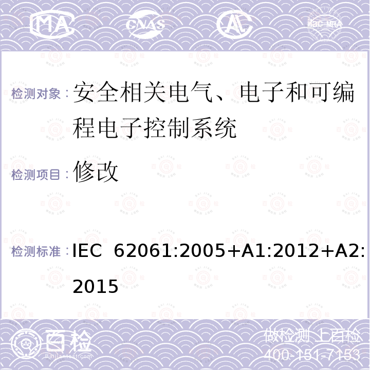 修改 机械电气安全 安全相关电气、电子和可编程电子控制系统的功能安全 IEC 62061:2005+A1:2012+A2:2015