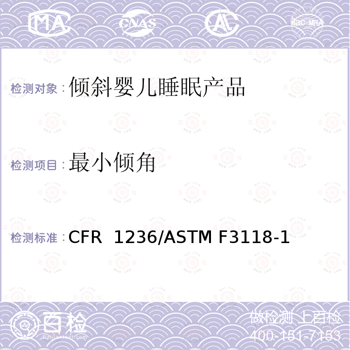 最小倾角 16 CFR 1236 倾斜婴儿睡眠产品安全法规 /ASTM F3118-17