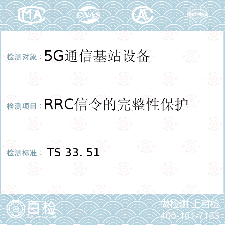 RRC信令的完整性保护  TS 33. 51 下一代安全保证规范（SCAS） TS33. 511