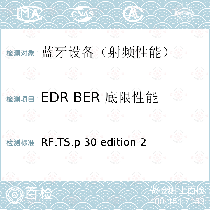 EDR BER 底限性能 RF.TS.p 30 edition 2 《蓝牙射频》 RF.TS.p30 edition 2