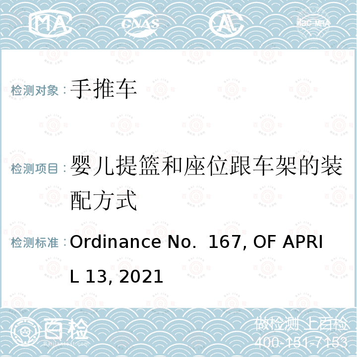 婴儿提篮和座位跟车架的装配方式 Ordinance No.  167, OF APRIL 13, 2021 手推车产品巴西法规要求 Ordinance No. 167, OF APRIL 13, 2021