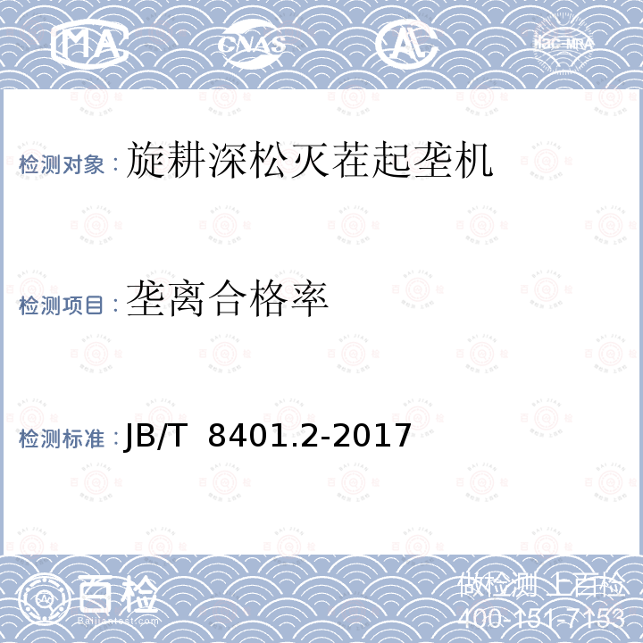 垄离合格率 JB/T 8401.2-2017 旋耕联合作业机械 第2部分：旋耕深松灭茬起垄机