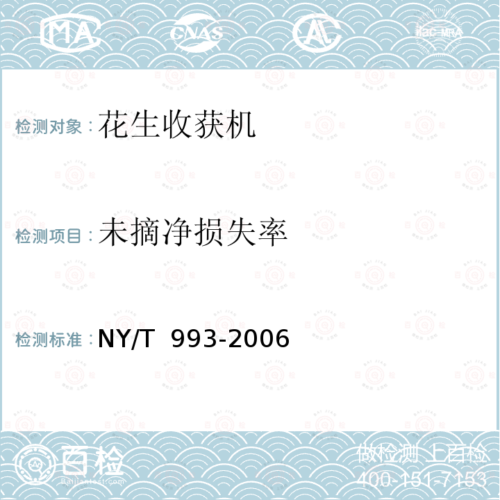 未摘净损失率 NY/T 993-2006 花生摘果机 作业质量