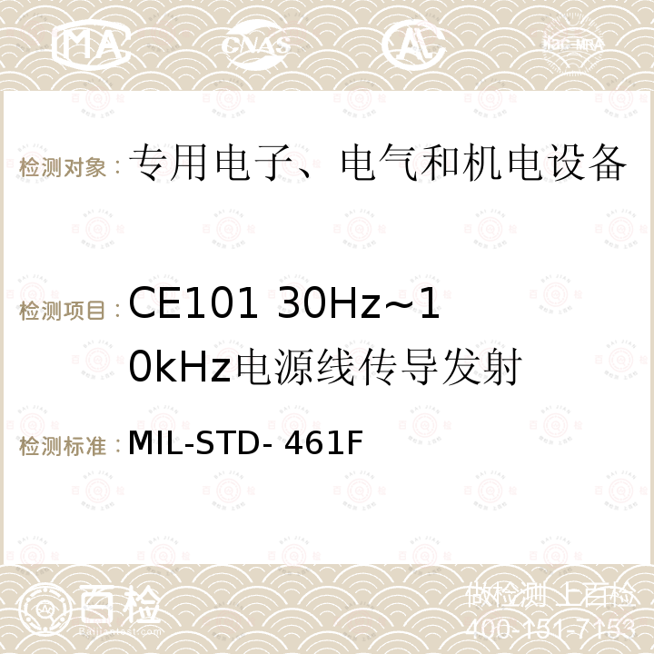 CE101 30Hz~10kHz电源线传导发射 MIL-STD-461F 对子系统和设备电磁干扰特性的控制要求 