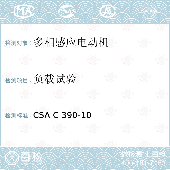 负载试验 三相感应电动机试验方法、标识要求和能效等级 CSA C390-10