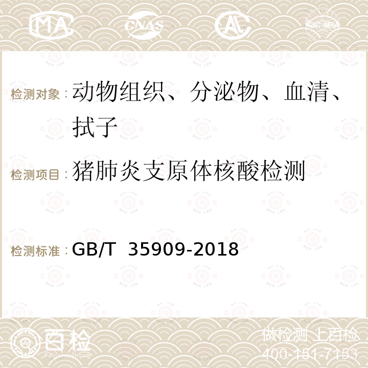 猪肺炎支原体核酸检测 GB/T 35909-2018 猪肺炎支原体PCR检测方法