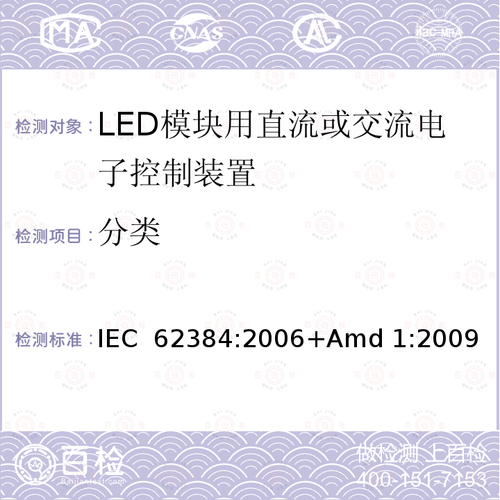 分类 《LED模块用直流或交流电子控制装置 性能要求》 IEC 62384:2006+Amd 1:2009