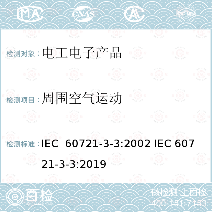 周围空气运动 IEC 60721-3-3-1994 环境条件的分类 第3部分:环境参数组及其严酷程度的分类分级 第3节:在有气候防护场所的固定使用