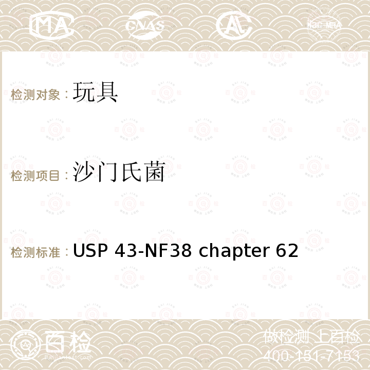 沙门氏菌 USP 43-NF38 chapter 62 非灭菌产品微生物检测：特定微生物的检测 USP43-NF38 chapter 62