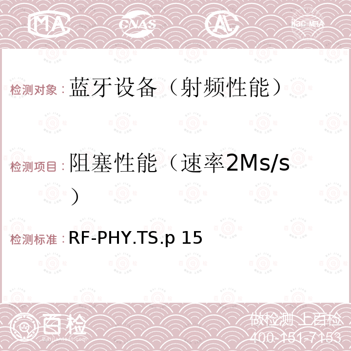 阻塞性能（速率2Ms/s） 《蓝牙射频物理层》 RF-PHY.TS.p15