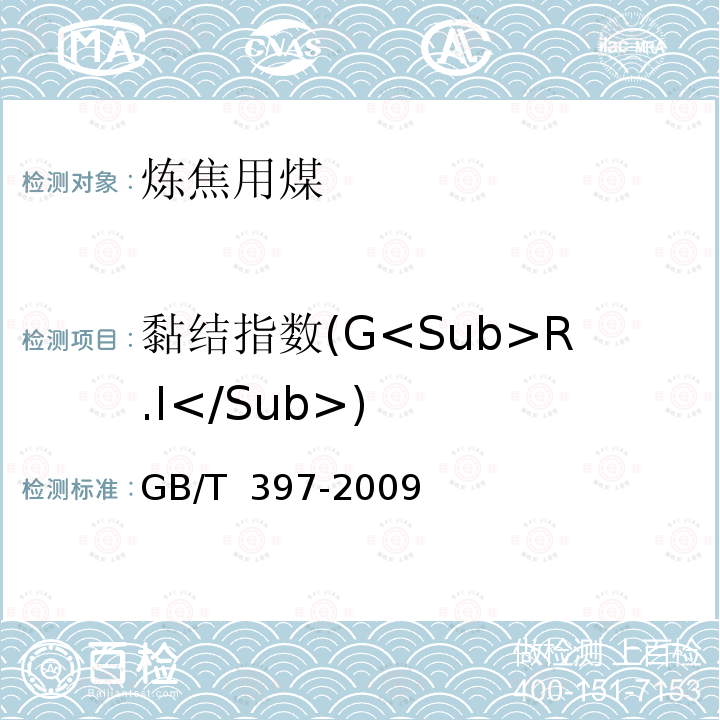 黏结指数(G<Sub>R.I</Sub>) 炼焦用煤 GB/T 397-2009