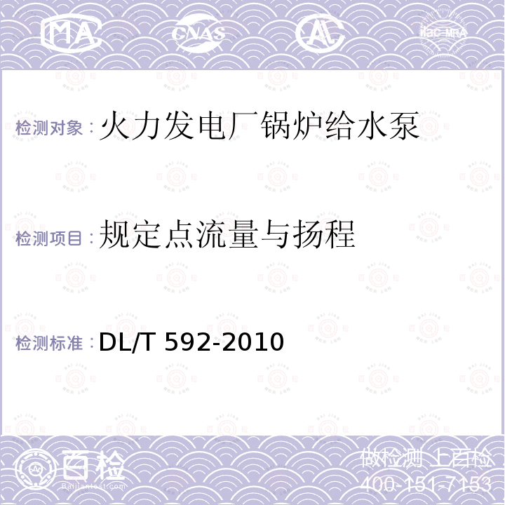 规定点流量与扬程 DL/T 592-2010 火力发电厂锅炉给水泵的检测与控制技术条件