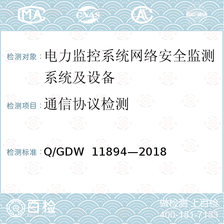 通信协议检测 电力监控系统网络安全监测装置检测规范 Q/GDW 11894—2018