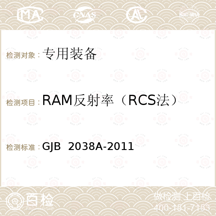 RAM反射率（RCS法） GJB 2038A-2011 雷达吸波材料反射率测试方法 