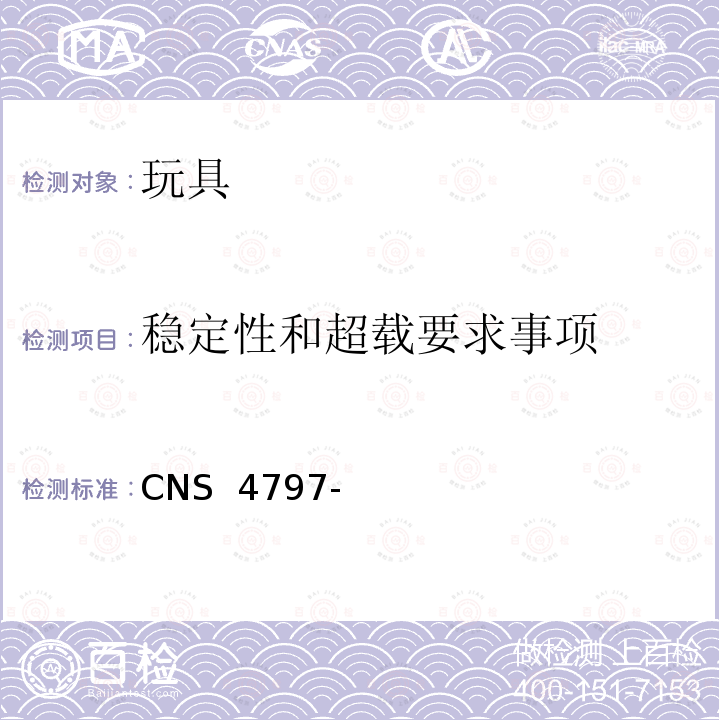 稳定性和超载要求事项 CNS 4797 玩具安全(机械性及物理性) -3