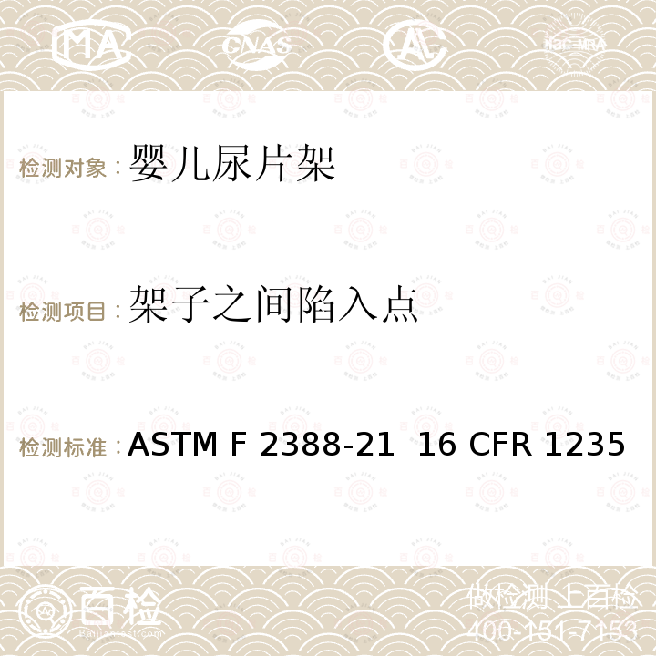 架子之间陷入点 ASTM F2388-21 室内用婴儿尿片架的安全的标准规范   16 CFR 1235