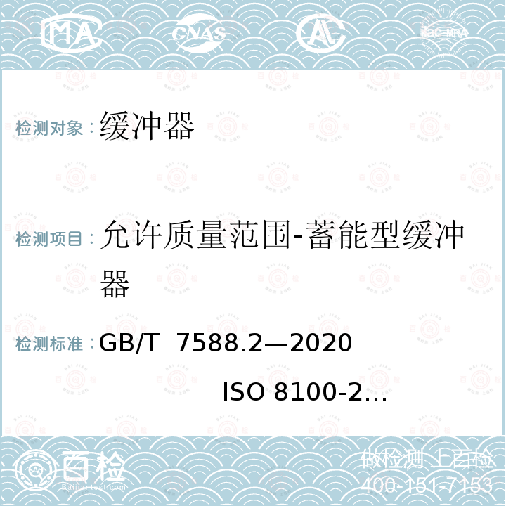 允许质量范围-蓄能型缓冲器 GB/T 7588.2-2020 电梯制造与安装安全规范 第2部分：电梯部件的设计原则、计算和检验