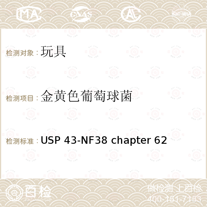 金黄色葡萄球菌 USP 43-NF38 chapter 62 非灭菌产品微生物检测：特定微生物的检测 USP43-NF38 chapter 62