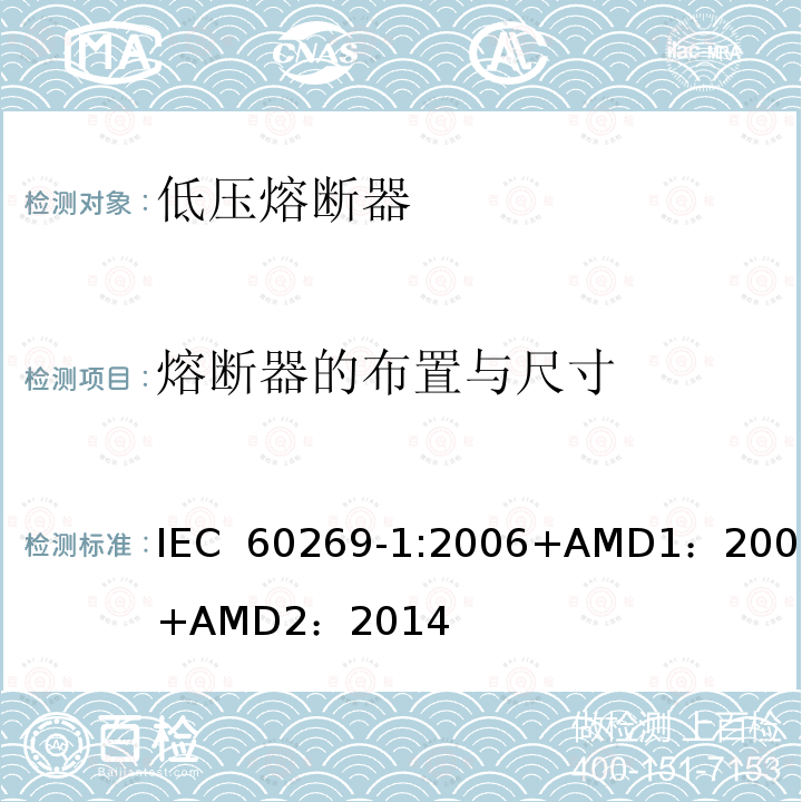 熔断器的布置与尺寸 低压熔断器 第1部分：基本要求 IEC 60269-1:2006+AMD1：2009+AMD2：2014