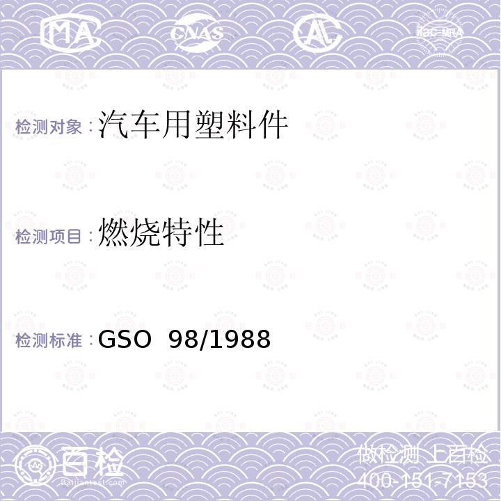 燃烧特性 GSO 98 汽车内饰物和测试方法 /1988