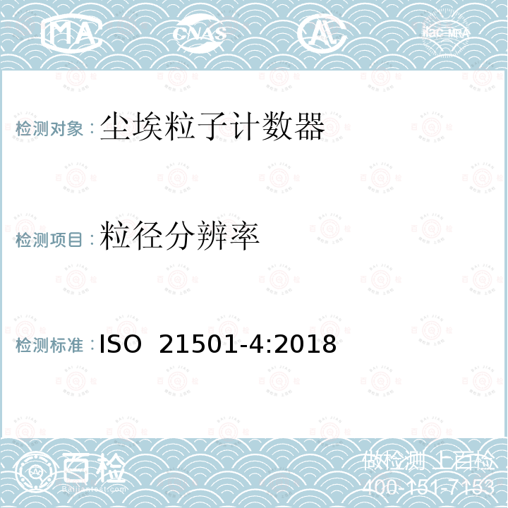 粒径分辨率 粒度分析 单颗粒的光学测量方法 第4部分：洁净间光散射尘埃粒子计数器 ISO 21501-4:2018