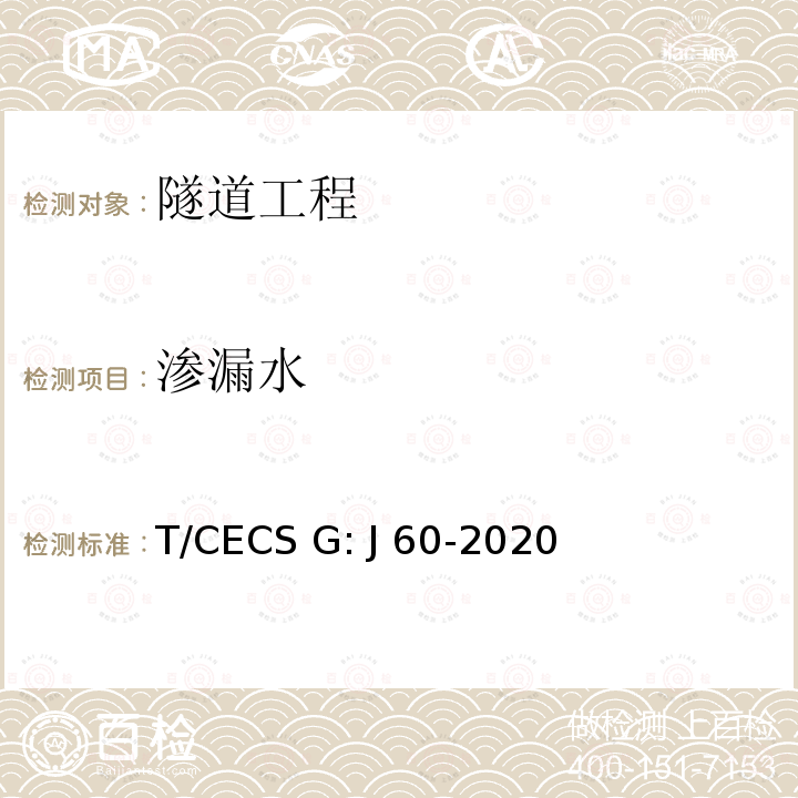 渗漏水 《公路隧道检测规程》 T/CECS G: J60-2020