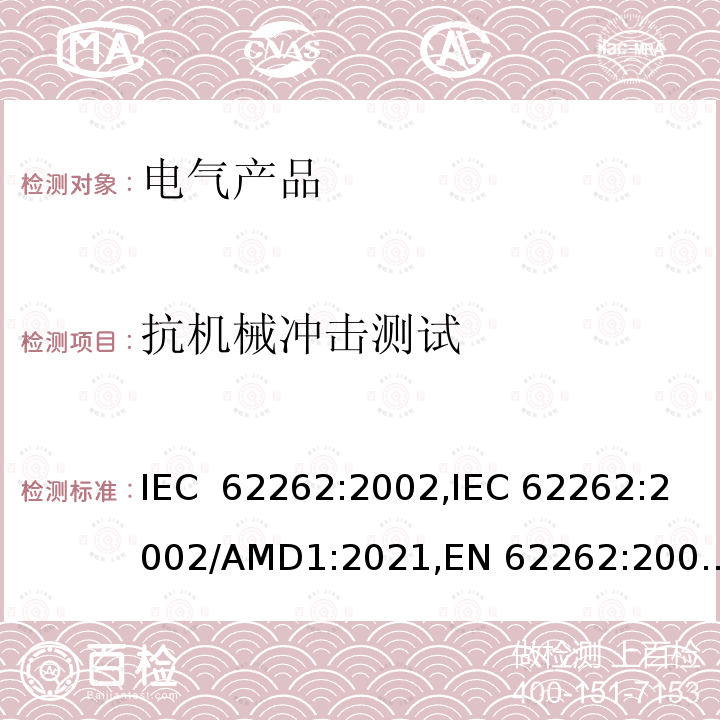 抗机械冲击测试 IEC 62262-2002 由外壳提供的电气设备对外部机械冲击的防护等级(IK代码)