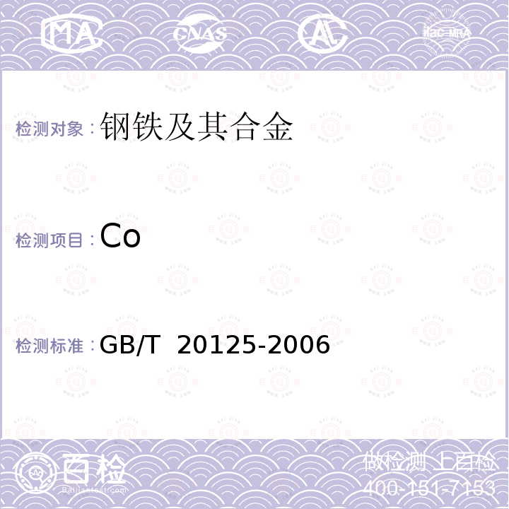 Co GB/T 20125-2006 低合金钢 多元素含量的测定 电感耦合等离子体原子发射光谱法