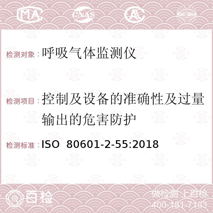 控制及设备的准确性及过量输出的危害防护 ISO 80601-2-55-2018 医疗电气设备 第2-55部分 呼吸气体监测器的基本安全性和基本性能的特殊要求