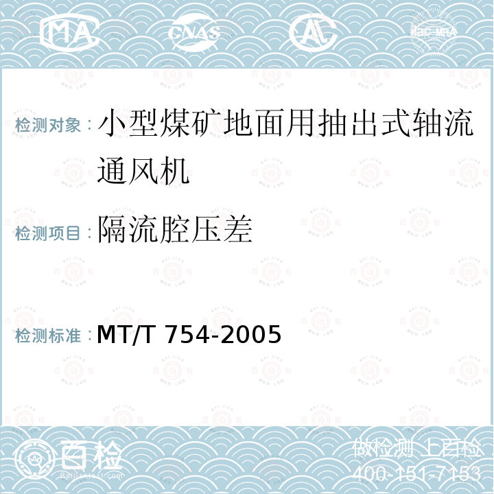 隔流腔压差 MT/T 754-2005 【强改推】小型煤矿地面用抽出式轴流通风机技术条件