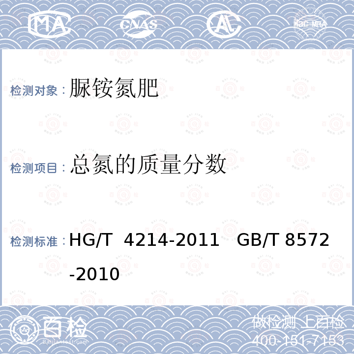 总氮的质量分数 HG/T 4214-2011 脲铵氮肥