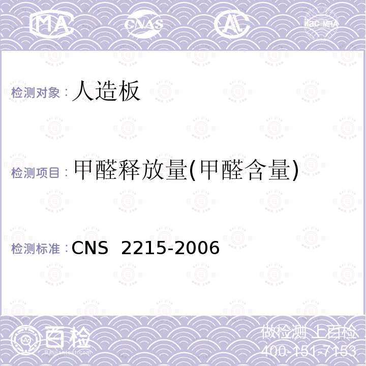 甲醛释放量(甲醛含量) CNS 2215 粒片板 -2006