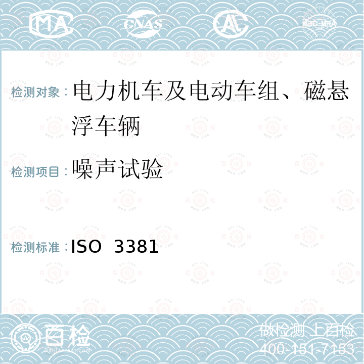 噪声试验 ISO  3381 铁路应用 声学 有轨车辆内的噪音测量 ISO 3381