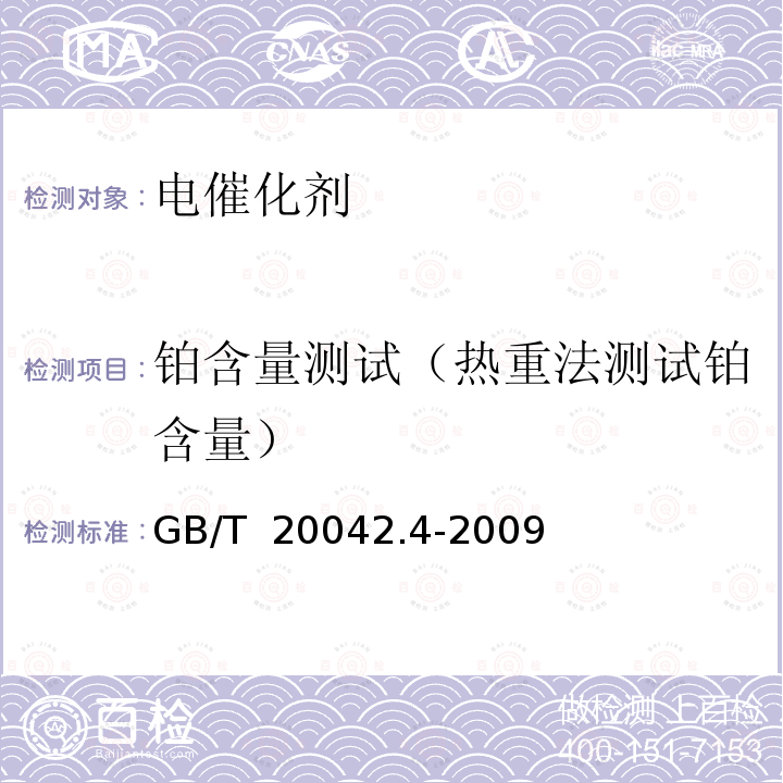 铂含量测试（热重法测试铂含量） 质子交换膜燃料电池 第4部分：电催化剂测试方法 GB/T 20042.4-2009
