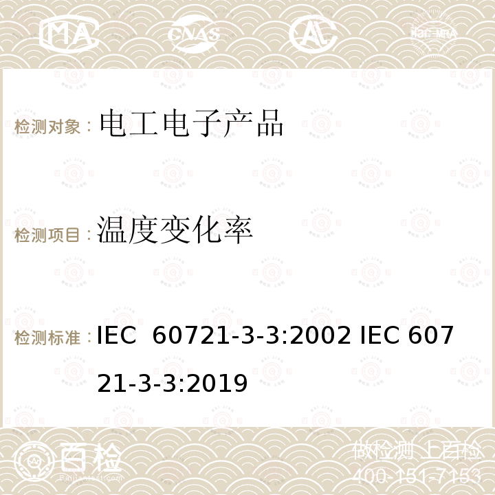 温度变化率 IEC 60721-3-3-1994 环境条件的分类 第3部分:环境参数组及其严酷程度的分类分级 第3节:在有气候防护场所的固定使用