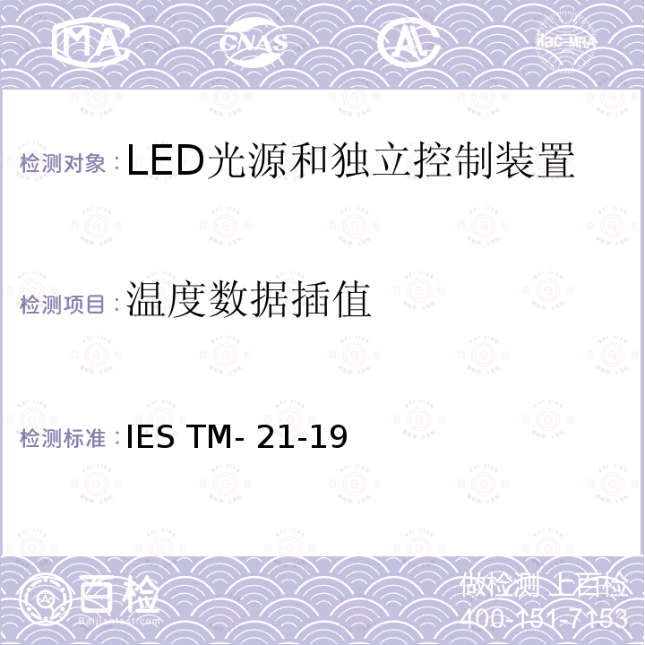 温度数据插值 IESTM-21-19 LED光源长期流明维持率的预测 IES TM-21-19