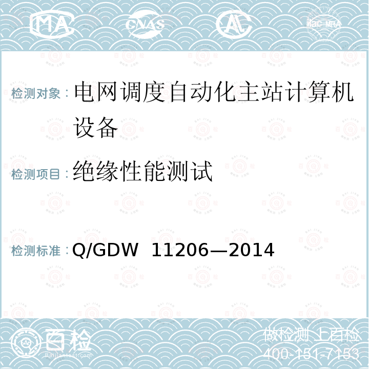 绝缘性能测试 电网调度自动化系统计算机硬件设备检测规范 Q/GDW 11206—2014