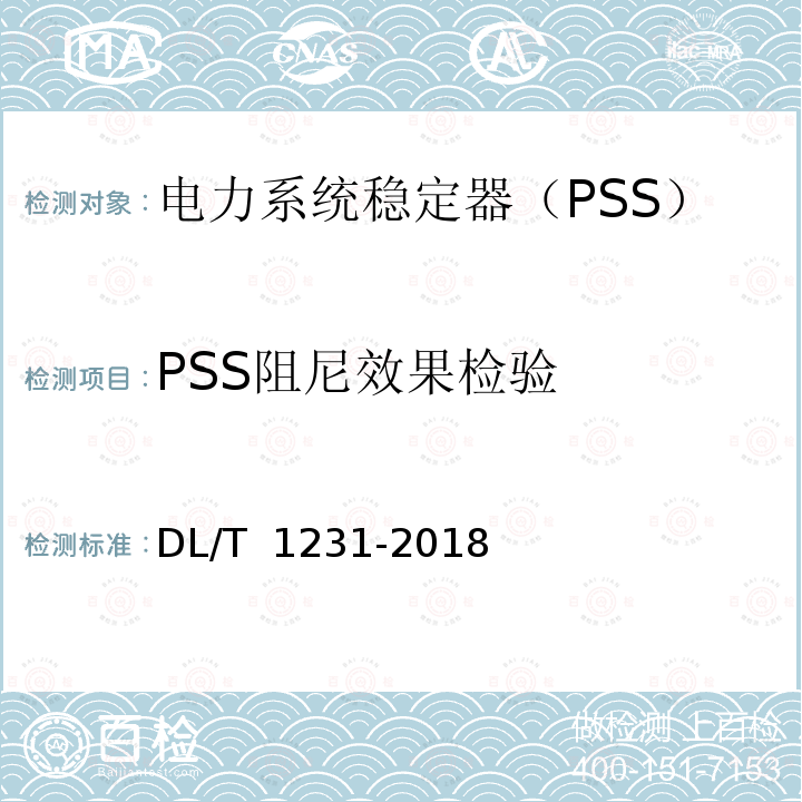 PSS阻尼效果检验 电力系统稳定器整定试验导则 DL/T 1231-2018