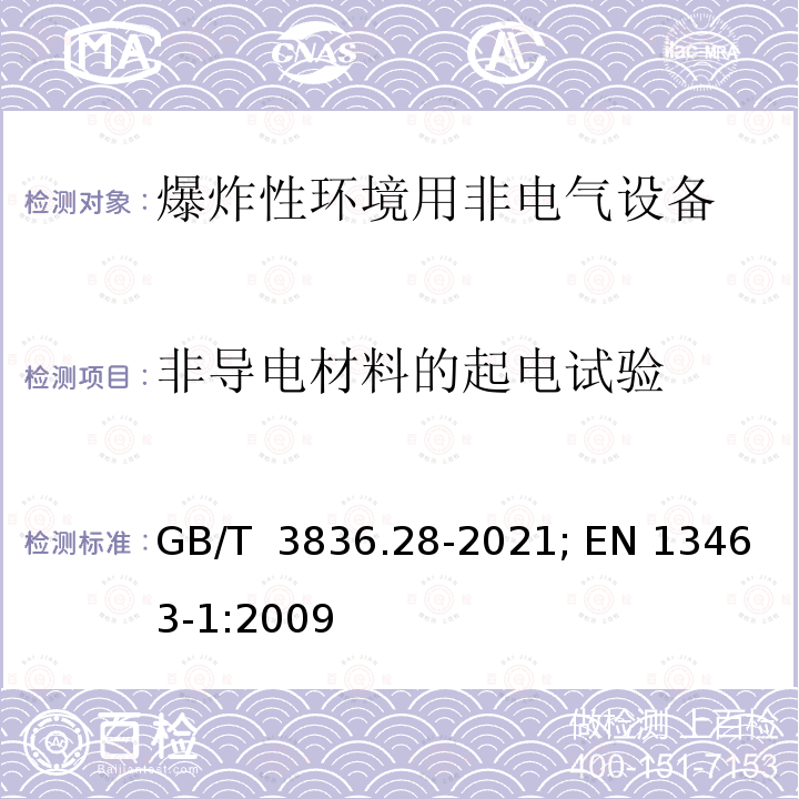 非导电材料的起电试验 GB/T 3836.28-2021 爆炸性环境 第28部分：爆炸性环境用非电气设备 基本方法和要求