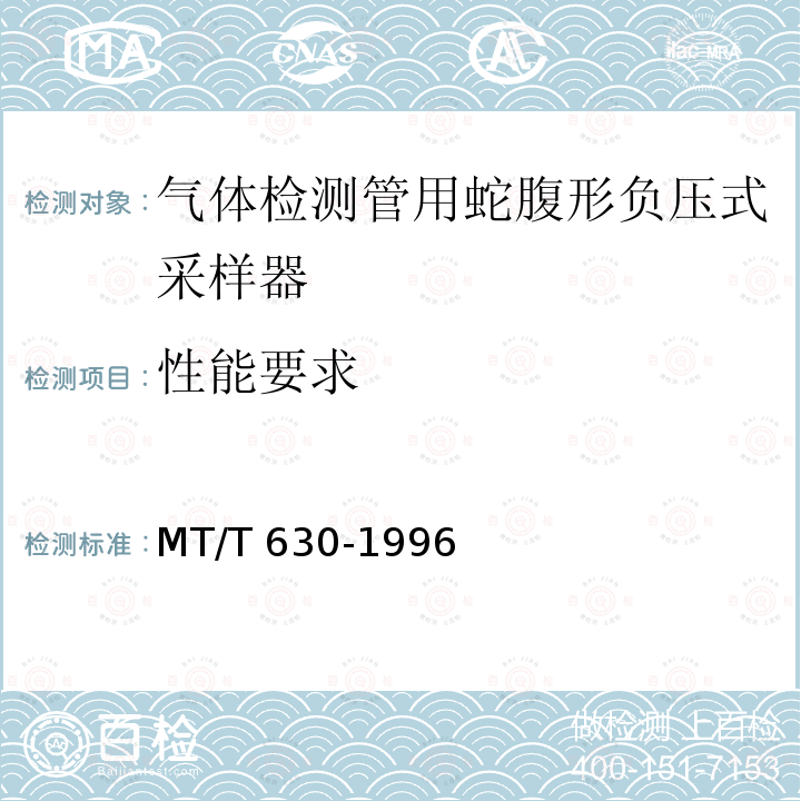 性能要求 气体检测管用蛇腹形负压式采样器技术条件 MT/T630-1996