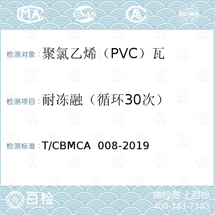 耐冻融（循环30次） CBMCA 008-20 聚氯乙烯（PVC）瓦 T/19