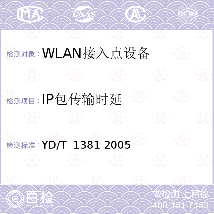 IP包传输时延 IP网络技术要求-网络性能测试方法 YD/T 1381 2005