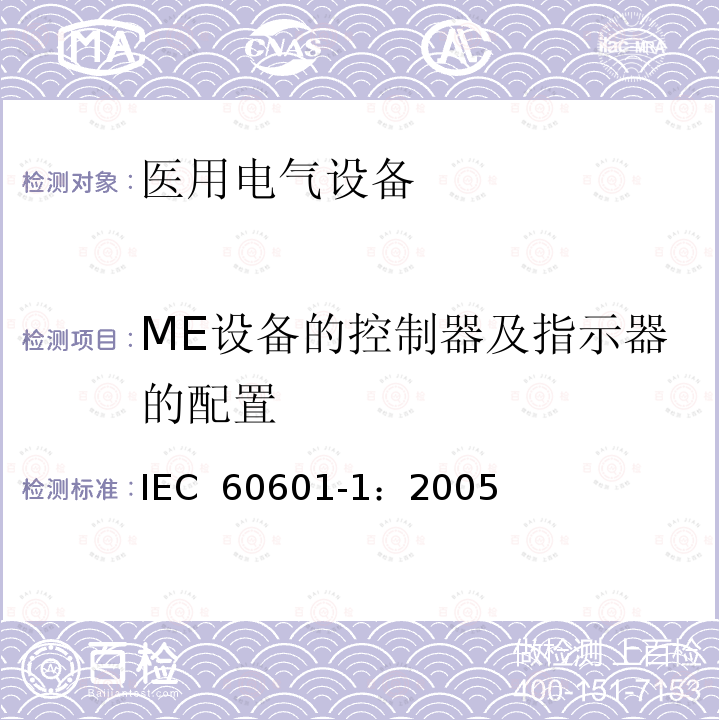 ME设备的控制器及指示器的配置 医用电气 通用安全要求 IEC 60601-1：2005