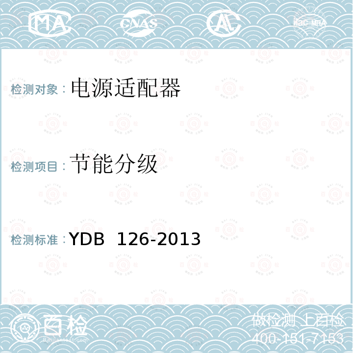 节能分级 电信终端设备用电源适配器的节能分级 YDB 126-2013