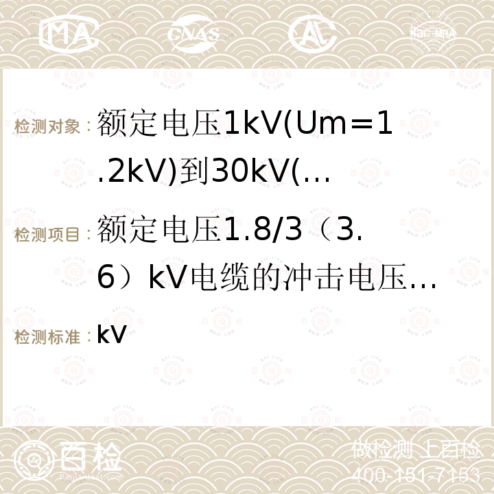额定电压1.8/3（3.6）kV电缆的冲击电压试验 IEC 60502-1-2021 额定电压1kV(Um=1.2kV)到30kV(Um=36kV)挤包绝缘电力电缆及附件 第1部分:额定电压1kV(Um=1.2kV)和3kV(Um=3.6kV)电缆